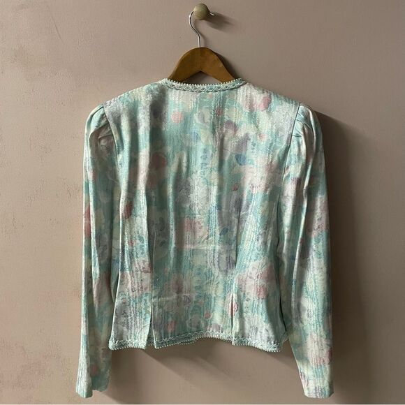 Vintage Nah Nah Collections Light Blue|Pink|Cream Floral Print Blazer EUC Sz. 8 - Picture 2 of 11